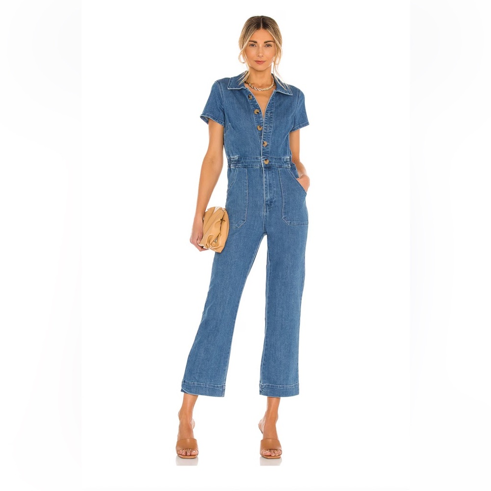 NWT Show Me Your Mumu Emery Denim Jumpsuit French Blue Medium Wash Size Small